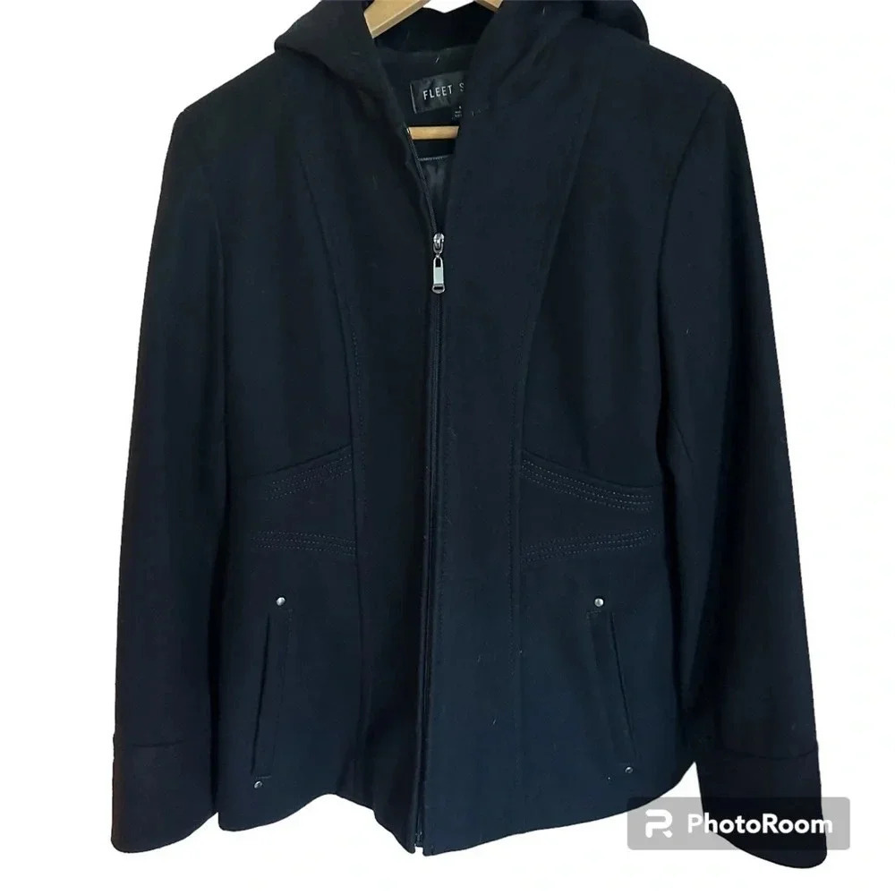 Fleet Street Women’s Wool Blend Hooded Zippered Black Coat Size Medium